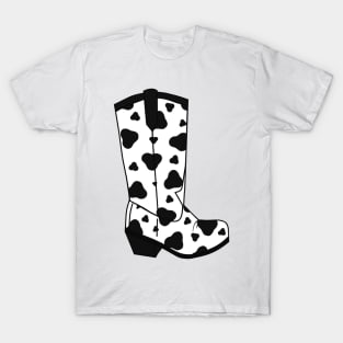 BLACK Cow Spots Cowboy Boot T-Shirt